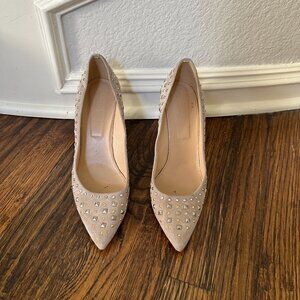 J. Crew Studded Tan Suede Pointed Toe Heels - Size 10